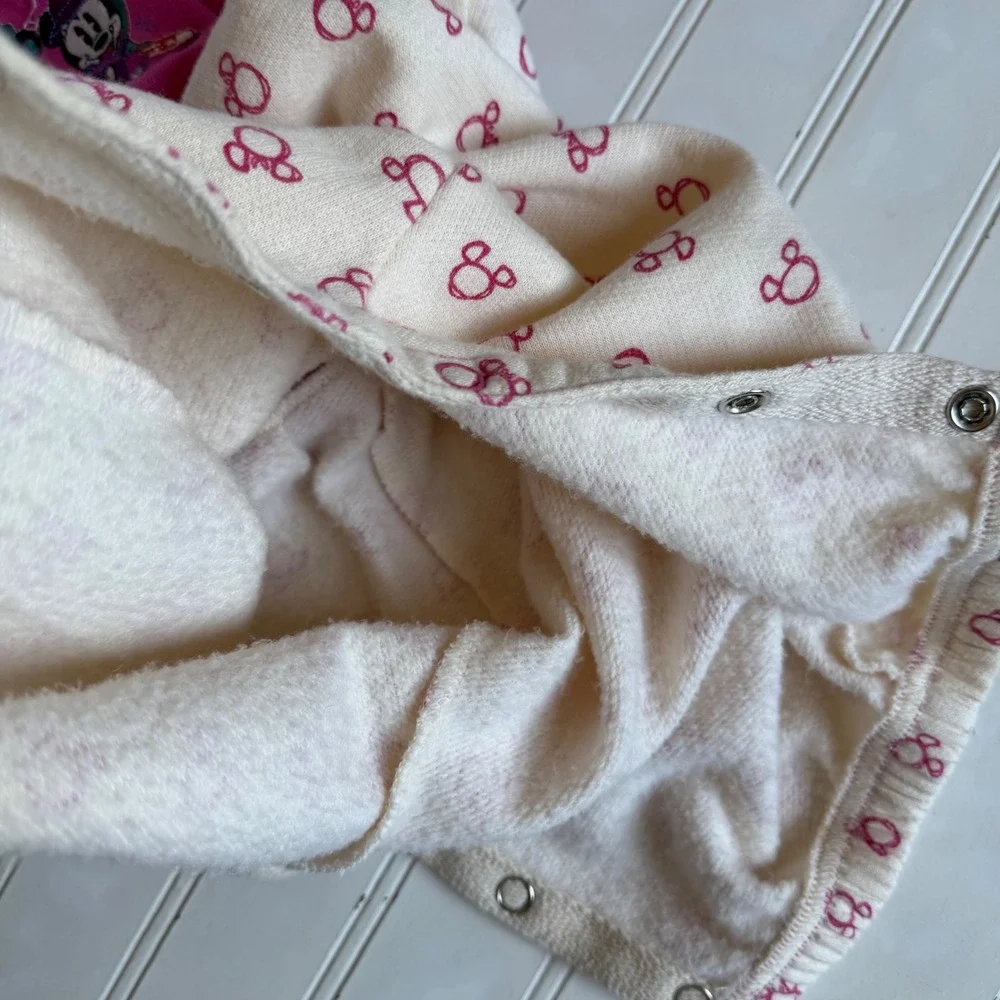 Vintage 90s Disney Baby Mickey & Co Pink Fleece Romper Mickey Minnie 6-9M
